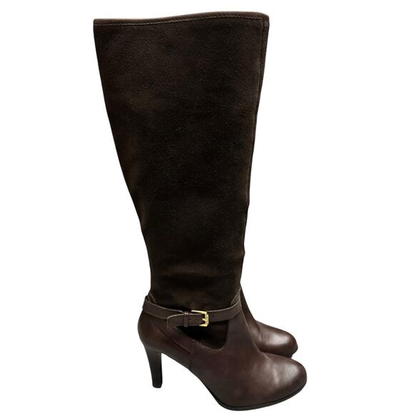 Lauren Ralph Lauren Shoes - Ralph Lauren Bethan Brown Suede Leather Knee High Stiletto Riding Boots Size 9B